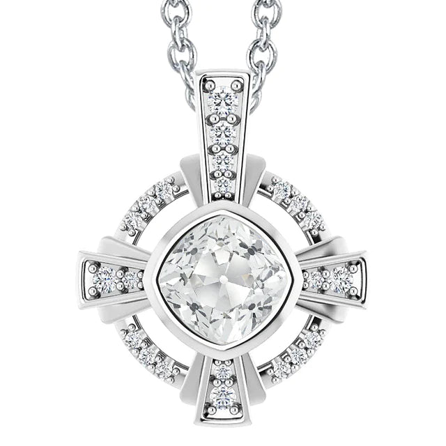 Or blanc Réel diamant pendentif lunette sertie Slide Cushion Vieux mineur 5.50 Ct.