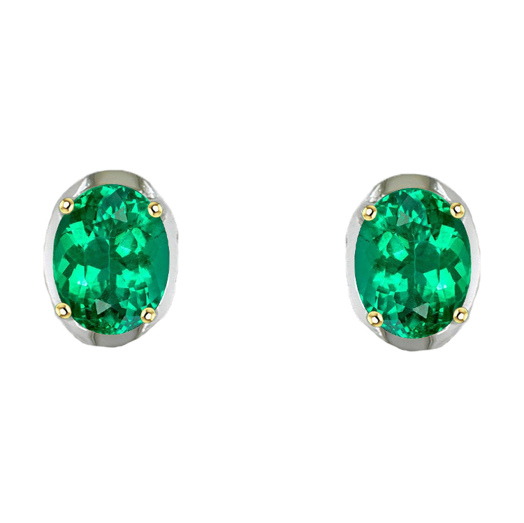Émeraude Ovale Gemstone Earring en Or 14K Bicolore – vue principale