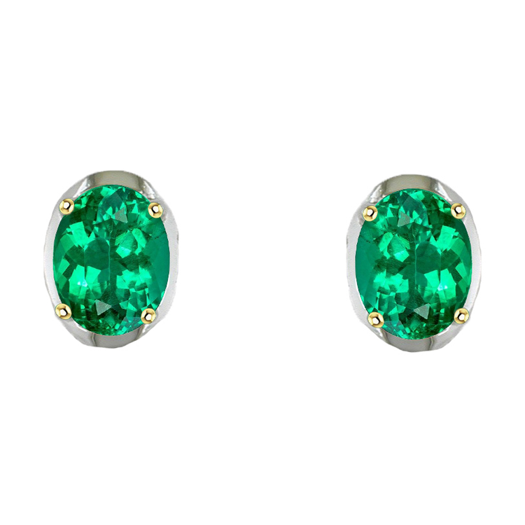 Émeraude Ovale Gemstone Earring en Or 14K Bicolore – vue principale