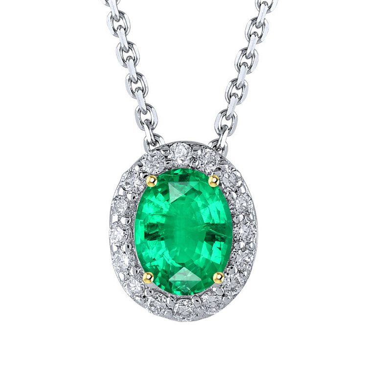 Émeraude Colombienne Ovale Pendentif Gemme en Or 14K Bicolore – vue principale