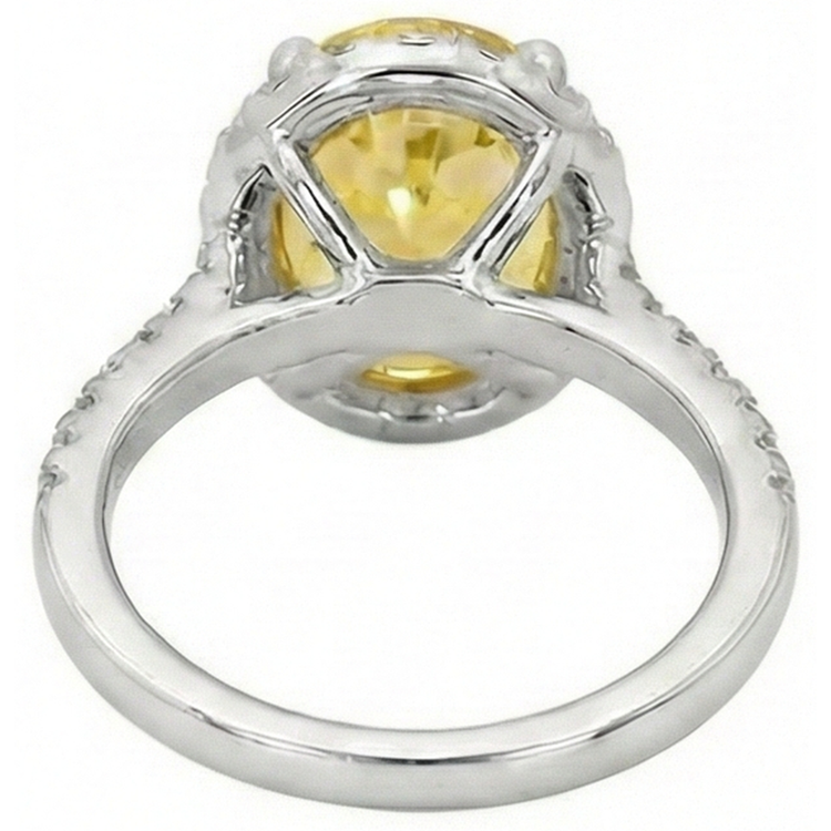 Oval Yellow Sapphire And Round Diamond Ring White Gold 3.5 Ct.