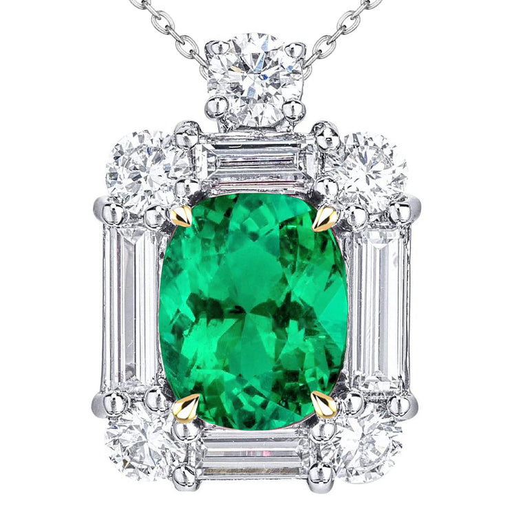 Pendentif Gemme Or Deux Tons 14 Carats avec Émeraude Fine – vue principale