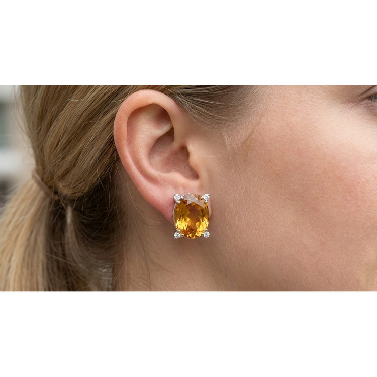 Citrine Dorée Gemstone Earring 30,80 carats Or Blanc 14 Carats – vue d'angle