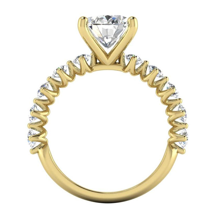 Ovale Véritable Bague En Diamant Avec Accents Or Jaune