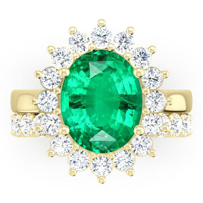 Ovale Vert Émeraude Avec Diamants Bague Ensemble
