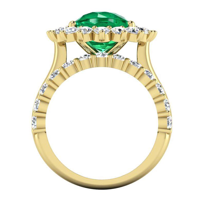 Ovale Vert Émeraude Avec Diamants Bague Ensemble
