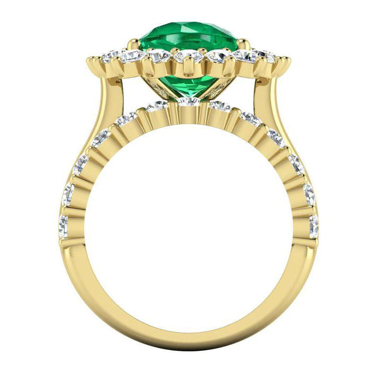 Ovale Vert Émeraude Avec Diamants Bague Ensemble