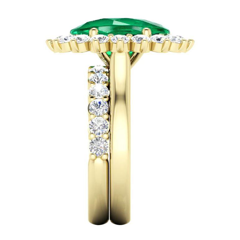 Ovale Vert Émeraude Avec Diamants Bague Ensemble