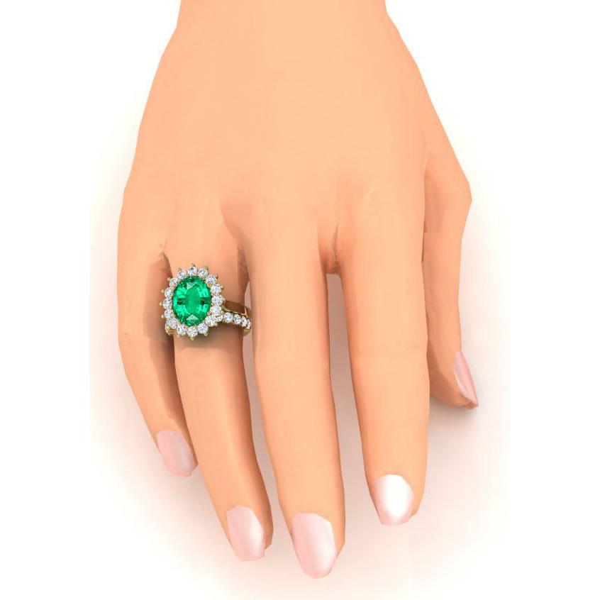 Ovale Vert Émeraude Avec Diamants Bague Ensemble