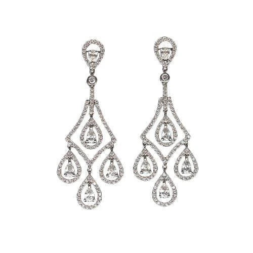 Paire De Boucles D'Oreilles Chandelier En Or Blanc Avec Poire En Forme De Goutte Et Réel Diamants De 5 Carats