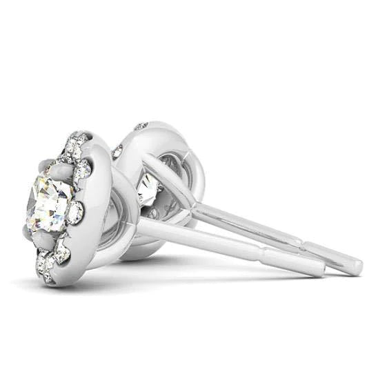 Paire de Boucles d'Oreilles Halo en Or Blanc Réel Diamants Ronds 2.00 Carats