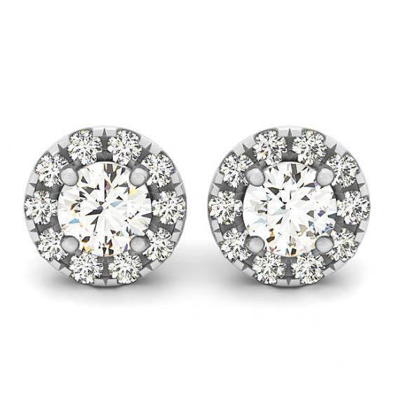 Paire de Boucles d'Oreilles Halo en Or Blanc Réel Diamants Ronds 2.00 Carats