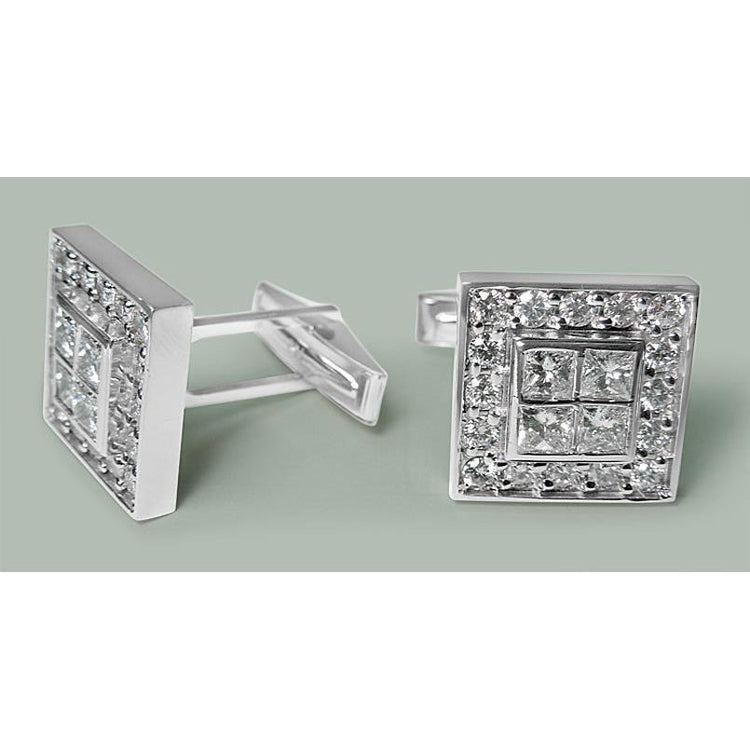 Paire de boutons de manchette pour hommes en or blanc 14K 3.50 carats de boutons de manchette en Réel diamants
