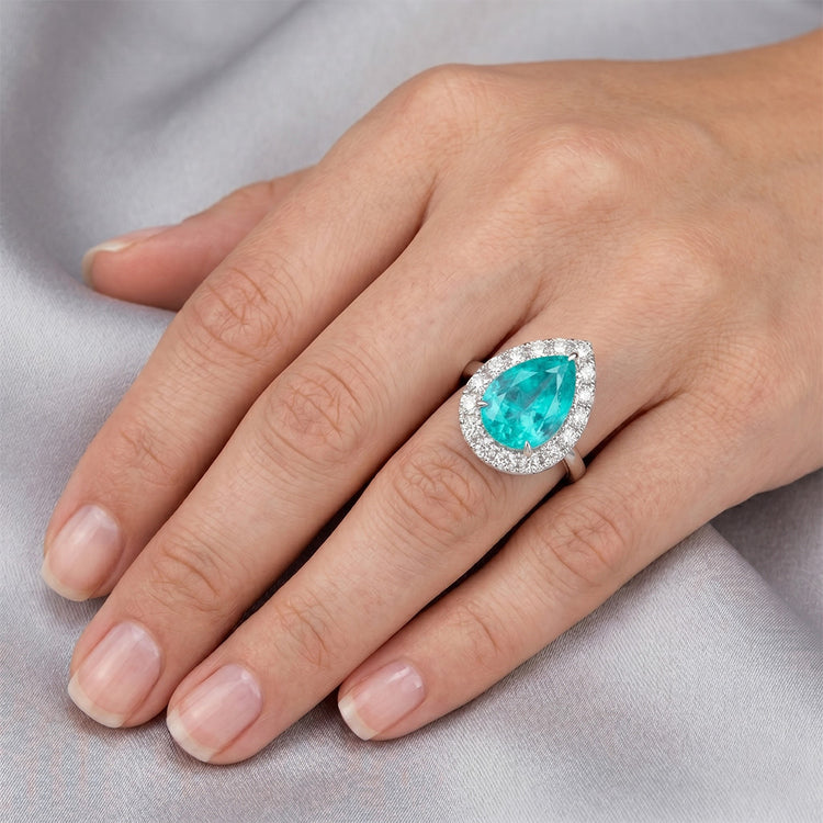 Paraiba Néon Bague Halo de luxe – 5 carats Or Blanc 14 Carats