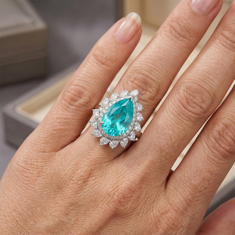 Paraiba Néon Bague Sertie Halo – Pureté VVS 6,50 carats Or Blanc