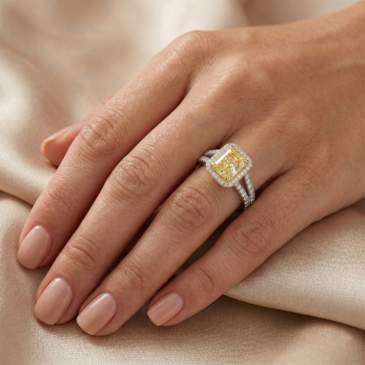 Pavé Bague Statement – Diamant Jaune Canari 2 carats Or 14K