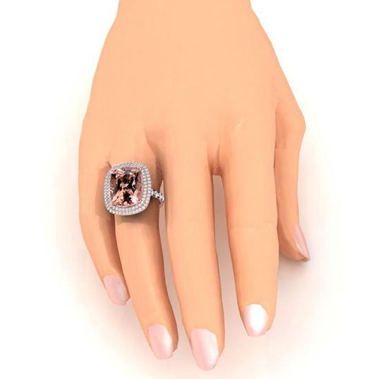 Bague Morganite Coussin Pêche Avec Diamants Or Rose Bijoux