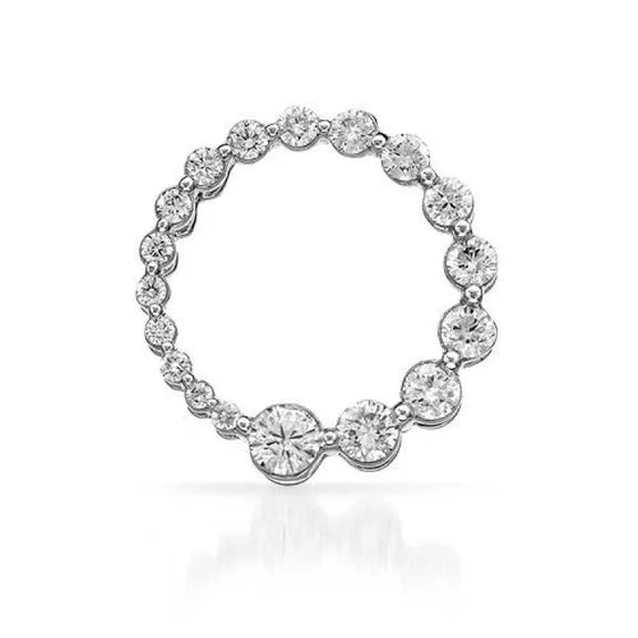 Pendentif Cercle 2 Carats Réel Diamants Or Blanc 14K