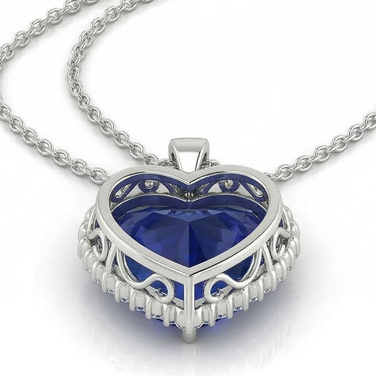 Pendentif Coeur Halo Saphir Bleu Royal