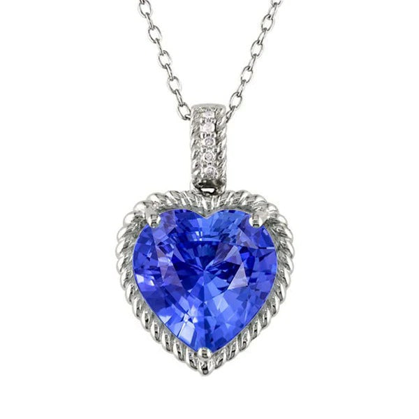 Pendentif Coeur Saphir Clair & Diamant Rond Style Corde 3.25 Carats