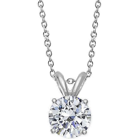 Pendentif Collier Authentique Diamant Rond 1.20 Carats Bijoux Or Blanc 14K