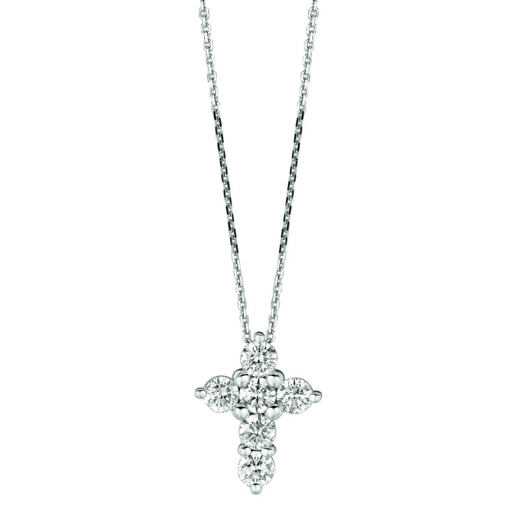 Pendentif Collier Croix Réel Diamant 1.26 Carats Or Blanc 14K