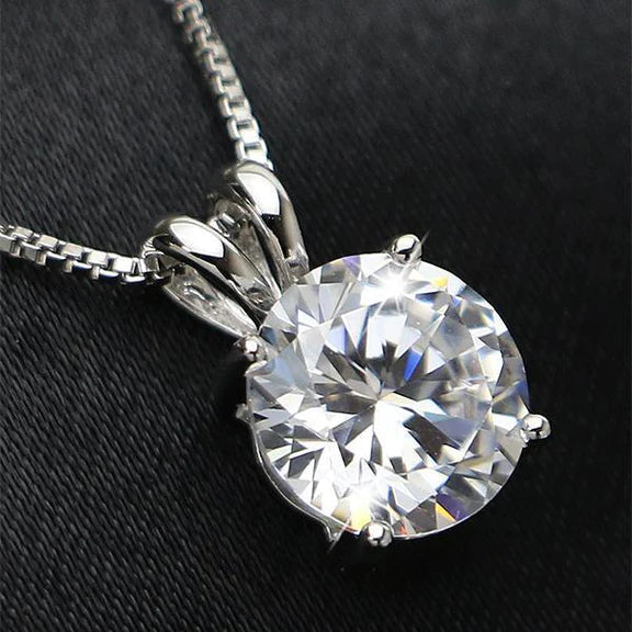 Pendentif Collier Grand Réel Diamant Taille Ronde 3.5 Carats Or Blanc 14K