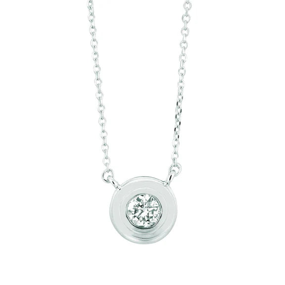 Pendentif Collier Lunette Réel Diamant 0.30 Carats Or Blanc 14K