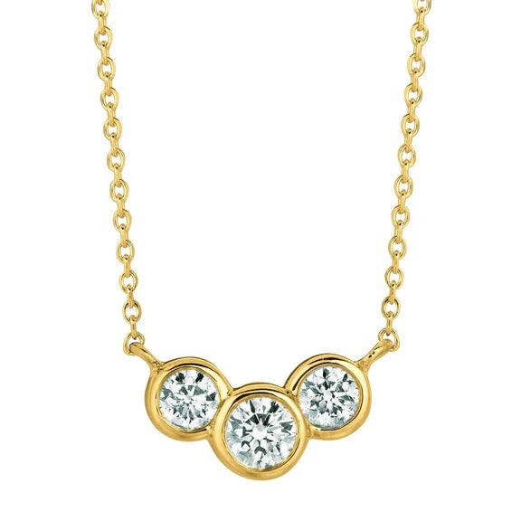 Pendentif Collier Lunette Réel Diamant Trois Pierres 1 Carat Or Jaune 14 Carats
