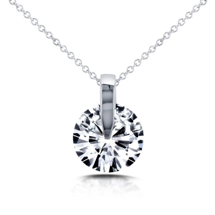 Pendentif Collier Naturel Diamant Solitaire Rond 2 Carats Or Blanc 14K