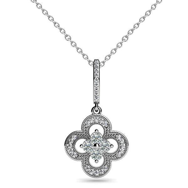 Pendentif Collier Véritable Diamant Rond Avec Chaîne 1.50 Carats Or Blanc 14K
