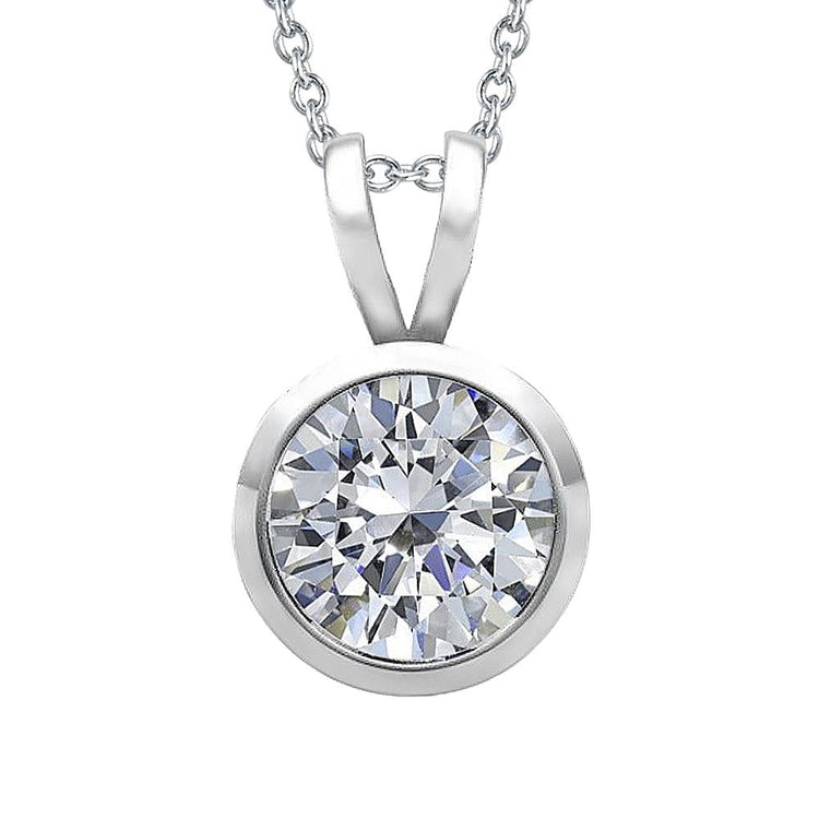 Pendentif Collier Véritable Diamant Rond Avec Chaîne Lunette Sertie 1.50 Carat WG 14K