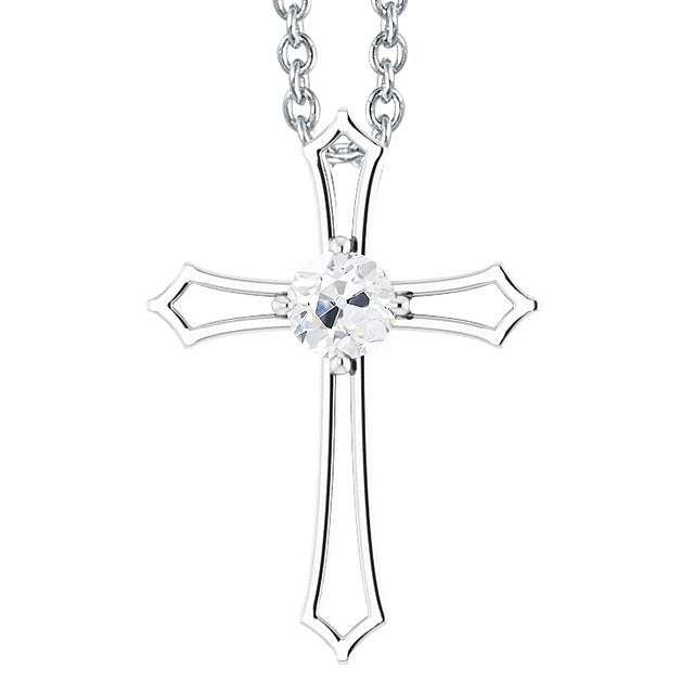 Pendentif Croix Ronde Naturel Diamant 1 Carat Vieil Or Blanc Européen 14K