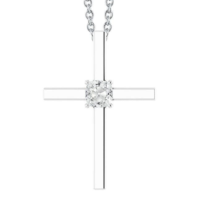 Pendentif Croix Véritable Diamant Slide Coussin Vieux ineur 1.50 Carats