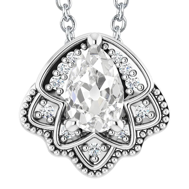 Pendentif Dame Or Réel Diamant Rond & Poire Vieux mineur 5 Carats 14K