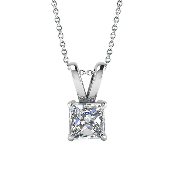 Pendentif De Collier De Réel Diamants De Taille Princesse De 2 Carats En Or Blanc 14K