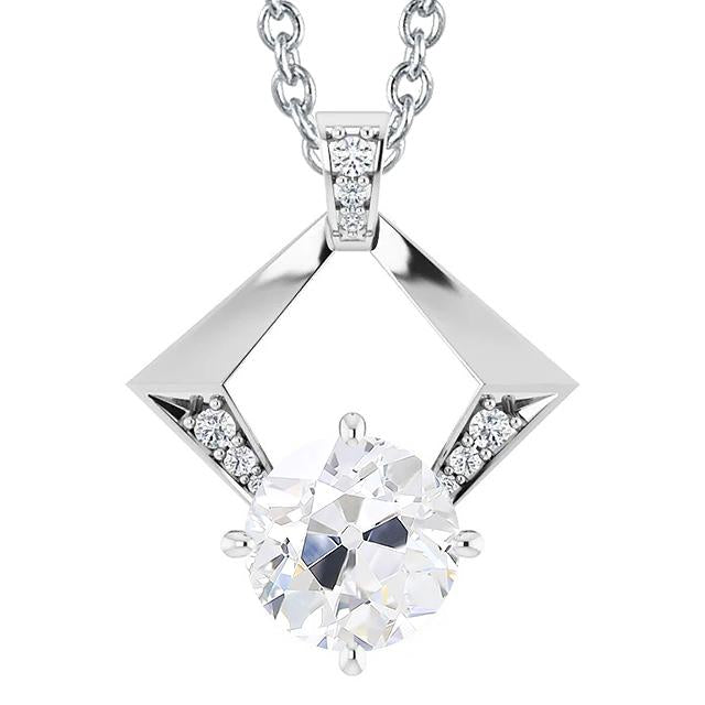 Pendentif Diapositive Or Véritable Diamant Rond Vieux mineur 3.50 Carats Avec Chaîne