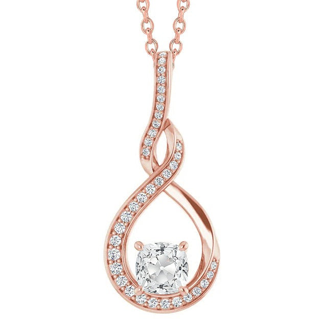 Pendentif Diapositive Réel Diamant Or Rose 3 Carats Rond & Coussin Old Cut 14K
