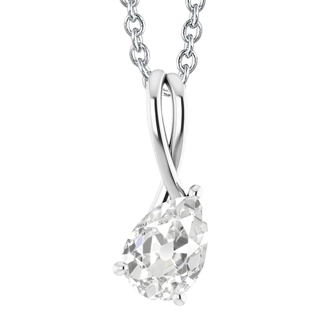 Pendentif Diapositive Réel Diamant Taille Ancienne Poire Or 2.50 Carats Ensemble De Griffes