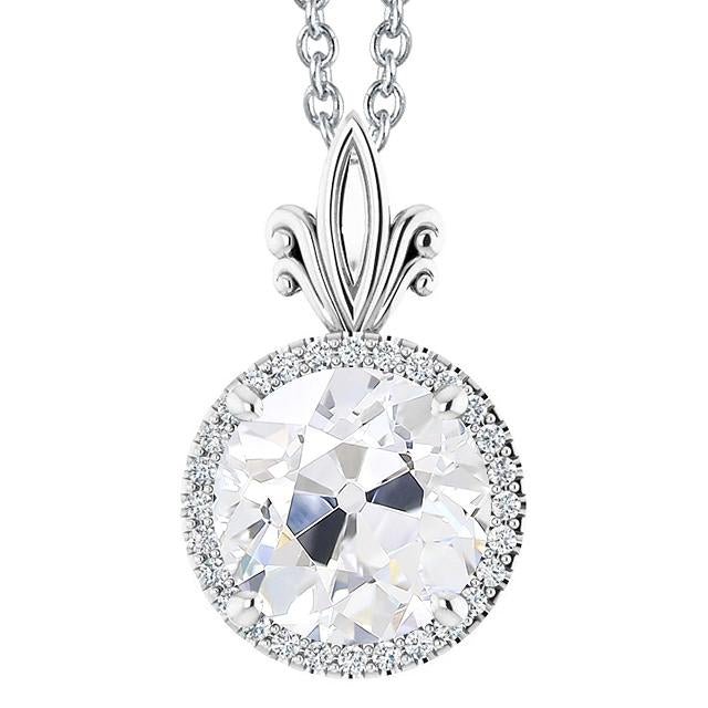 Pendentif En Or Blanc Halo Round Vieux Mineur Véritable Diamond 5.50 Carats. Chaîne Coulissante