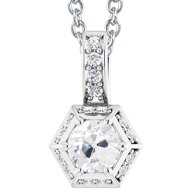 Pendentif Femme Naturel Diamant Halo Vieux mineur 4.50 Carats Or Blanc 14K