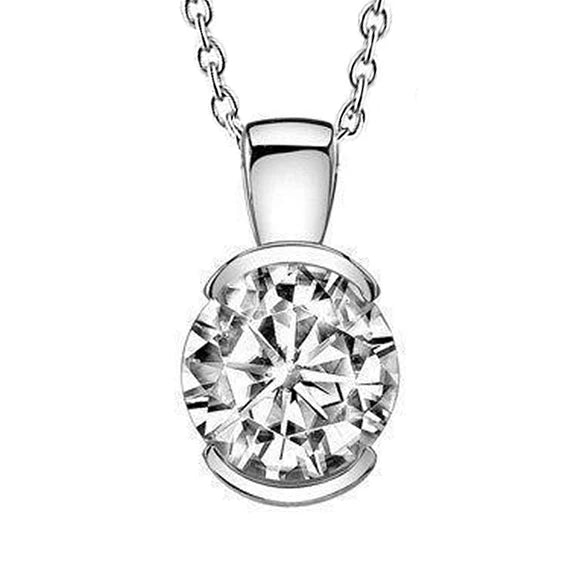 Pendentif Femme Solitaire Réel Diamant Coupe Ronde Bijoux En Or Blanc 2 Carats