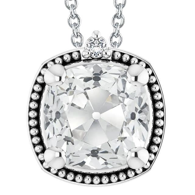 Pendentif Femme Véritable Diamant Rond & Coussin Vieux mineur Milgrain 5.50 Carats