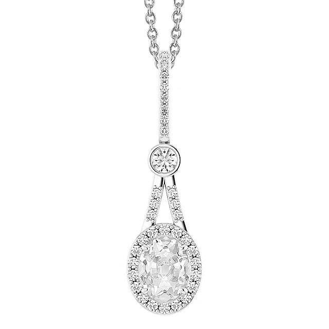 Pendentif Halo Naturel Diamants en Or Rond & Ovale Old Cut Split Tige 3 Carats