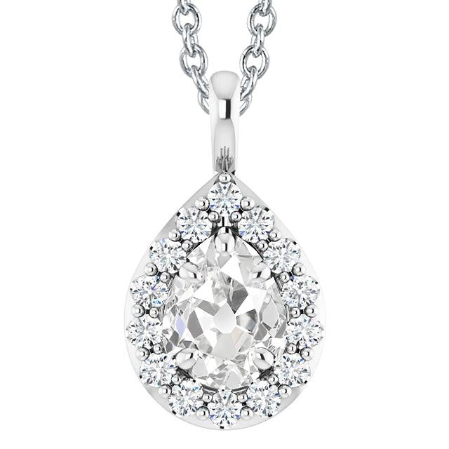 Pendentif Halo Poire Naturel Diamant Taille Ancienne 4.50 Carats Or blanc 14K