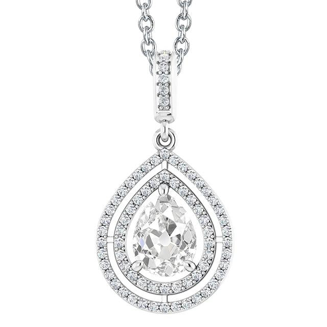 Pendentif Halo Réel Diamant Rond & Poire ancienne mine Cut Halo Or 3.50 Carats