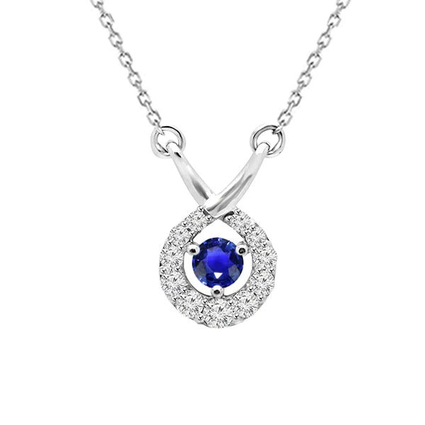 Pendentif Halo Rond Saphir Sri Lanka & Collier Diamant 1.25 Carats
