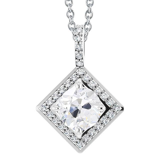 Pendentif Halo Véritable Diamant Avec Chaîne Rond Old Cut 4.50 Carats Or 14K