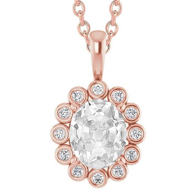 Pendentif Halo Véritable Diamant Ovale Old Mine Cut Bezel Set 6.50 Ct Flower Style