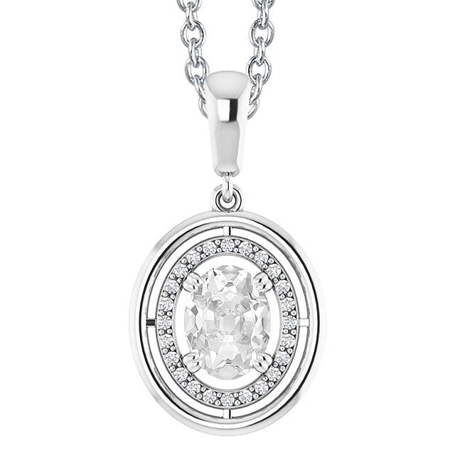 Pendentif Halo Véritable Diamant en Or 14K Ovale Old Cut Double Prong Set 3 Carats